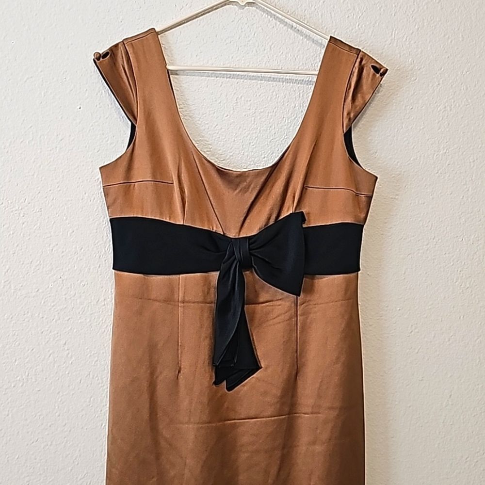 Kay Unger NY Black silk‎ dress w gold satin sash Size 14